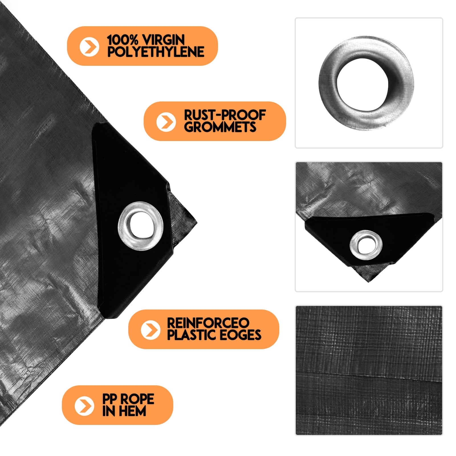 CSMEN Tarp Heay Duty Waterproof 8x12ft,Black Tarp Cover Plastic